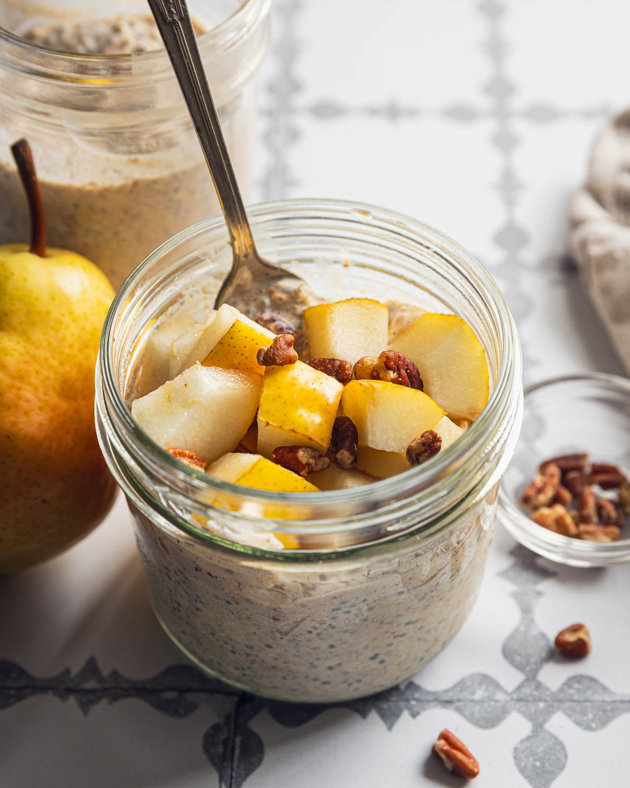 High Protein Overnight Oats with Pear & Greek Yogurt